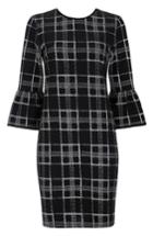 Women's Wallis Textured Check Bell Sleeve Shift Dress Us / 12 Uk - Black