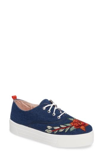 Women's Topshop College Embroidered Flatform Sneaker .5us / 40eu - Blue