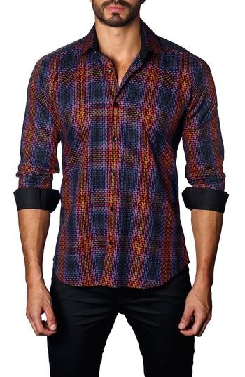 Men's Jared Lang Trim Fit Ombre Plaid Sport Shirt, Size - Orange