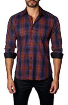 Men's Jared Lang Trim Fit Ombre Plaid Sport Shirt, Size - Orange
