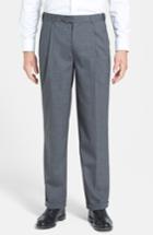 Men's Berle Self Sizer Waist Pleated Wool Gabardine Trousers X Unhemmed - Brown