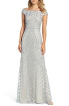 Petite Women's Adrianna Papell Off The Shoulder Beaded Gown P - Blue