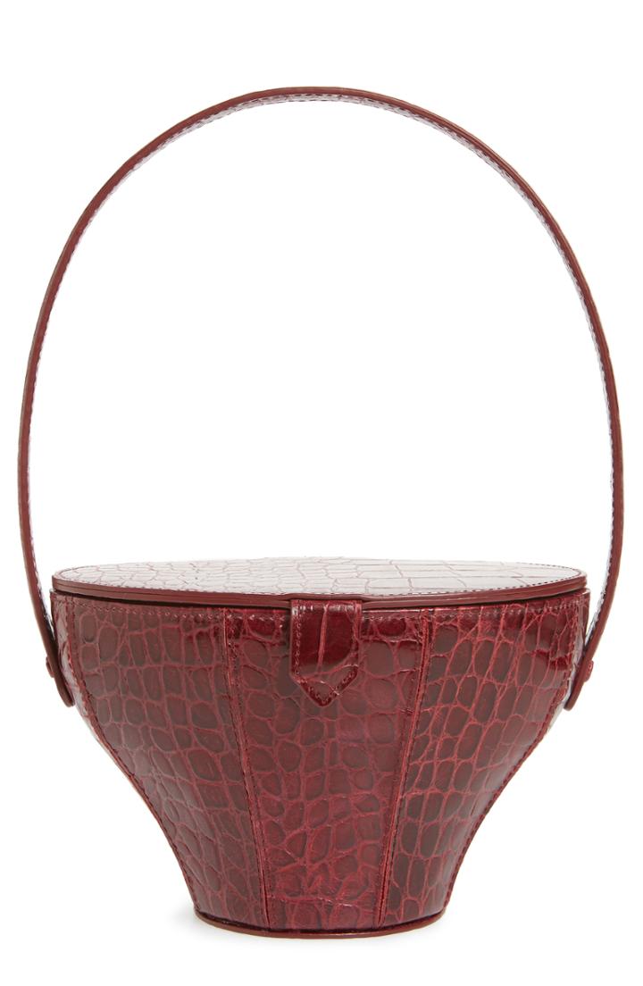 Staud Alice Croc Embossed Leather Bucket Bag - Red