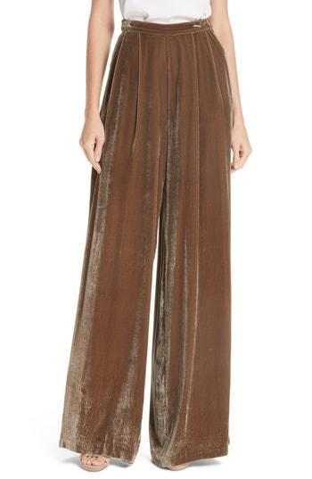 Women's Ulla Johnson Rhett Velvet Wide Leg Trousers - Brown