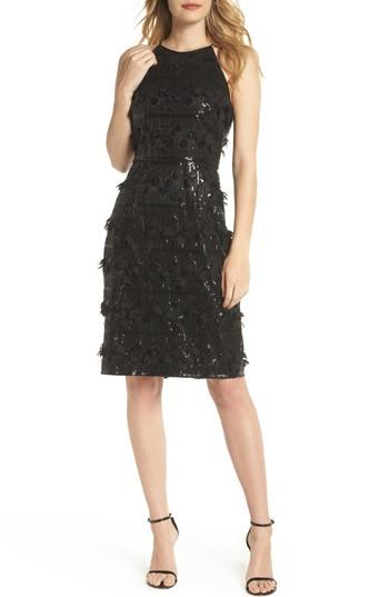 Women's Eliza J 3d Floral & Sequin Cocktail Dress - Black