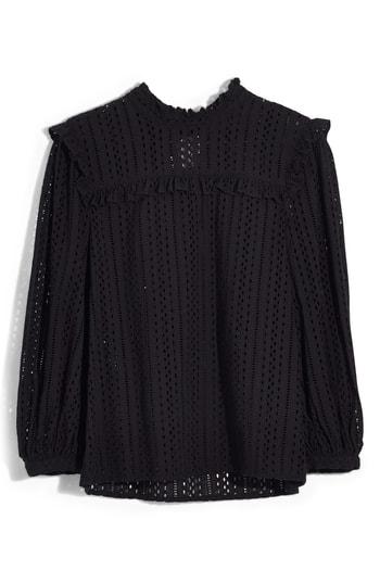 Women's Madewell Eyelet Ruffle Mock Neck Top, Size - Black
