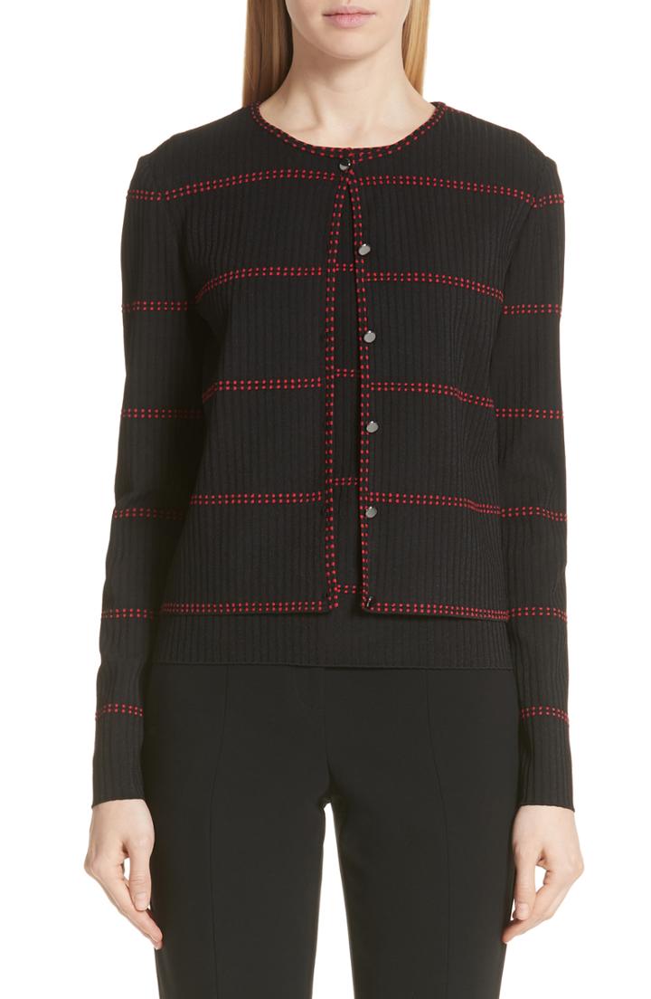 Women's St. John Collection Textured Stripe Cardigan - Black