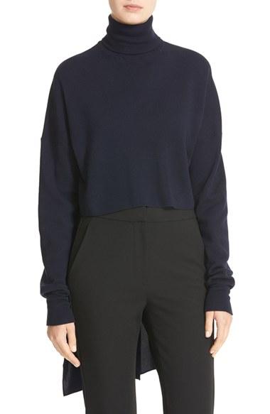Women's Tibi Split Silk Back Merino Wool Turtleneck Pullover