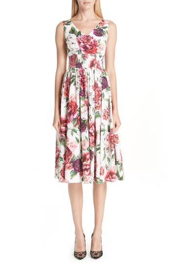 Women's Dolce & Gabbana Peony Print Cotton Dress Us / 38 It - White