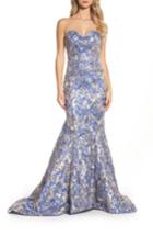 Women's Mac Duggal Metallic Jacquard Mermaid Gown - Blue