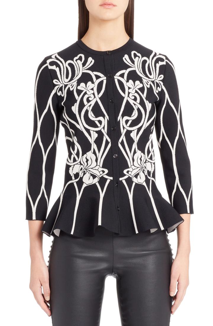 Women's Alexander Mcqueen Floral Jacquard Peplum Cardigan
