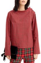 Women's J.crew Jewel Button Funnel Neck Plaid Shirt - Black