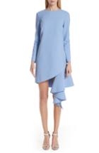 Women's Oscar De La Renta Asymmetrical Ruffle Hem Stretch Wool Dress - Blue