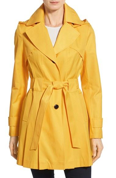 Women's Via Spiga 'scarpa' Hooded Single Breasted Trench Coat - Yellow