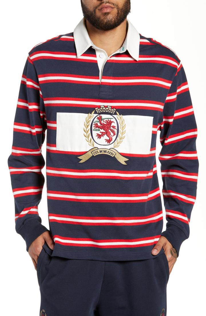 Men's Tommy Jeans Crest Stripe Rugby Polo - Blue