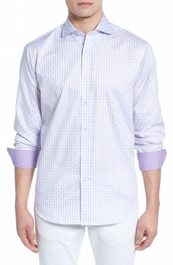 Men's Bugatchi Modern Check Classic Fit Sport Shirt - Purple