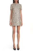 Women's Valentino Leopard Print Brocade A-line Dress - Brown
