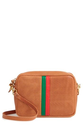 Clare V. Midi Sac Perforated Leather Crossbody Bag - Brown