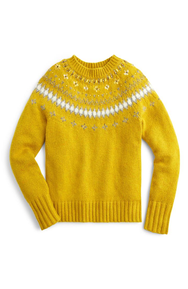 Women's J.crew Jewel Embellished Fair Isle Sweater, Size - Green