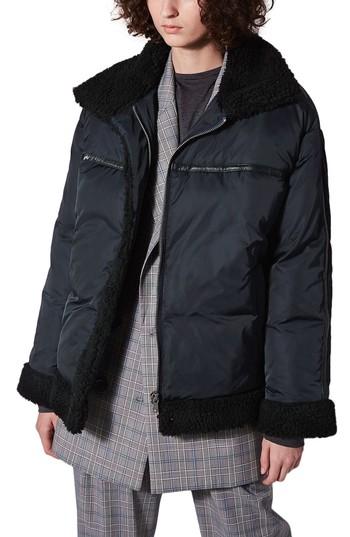 Women's Topshop Boutique Fleece Lined Puffer Jacket - Blue