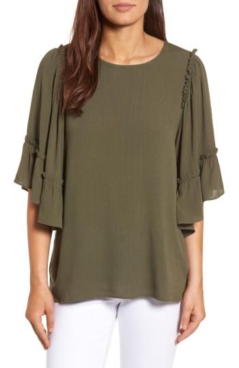 Petite Women's Caslon Gauze Bell Sleeve Top P - Green