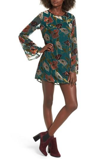 Women's Band Of Gypsies Velvet Burnout Shift Dress - Blue/green