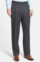 Men's Berle Pleated Wool Gabardine Trousers X Unhemmed - Black