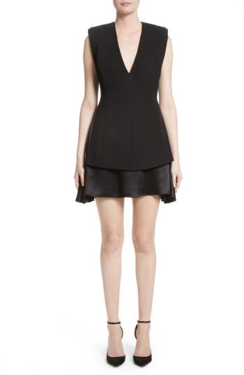 Women's Brandon Maxwell Mixed Media V-neck Dress - Black