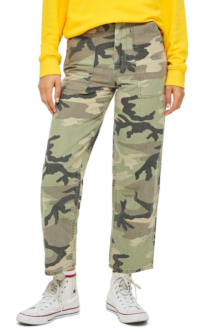 Women's Topshop Sonny Camouflage Utility Trousers Us (fits Like 0) - Green