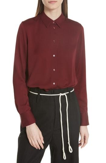 Women's Vince Slim Fit Stretch Silk Blouse - Burgundy