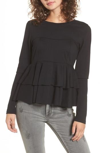 Women's Bp. Double Peplum Top, Size - Black