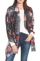 Women's Halogen Print Wrap Scarf, Size - Black