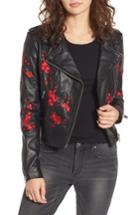 Women's Lamarque Embroidered Leather Moto Jacket - Black