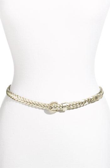 Tarnish Skinny Braided Leather Belt Gold Large