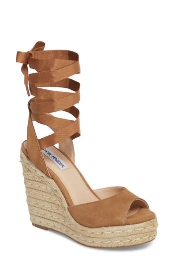 Women's Steve Madden Secret Wedge Wraparound Sandal .5 M - Brown