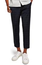 Men's Topman Slim Fit Grid Check Crop Pants X 32 - Blue