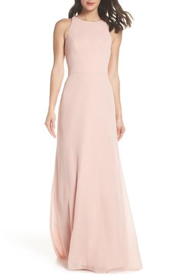 Women's Hayley Paige Occasions Crewneck Chiffon Gown - Pink
