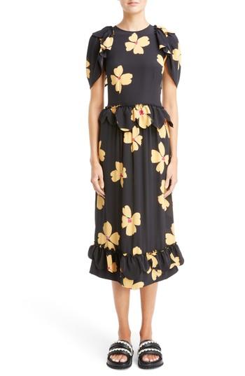 Women's Simone Rocha Scallop Trim Floral Silk Dress Us / 6 Uk - Black