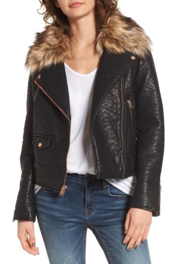 Women's Andrew Marc Beverly Faux Leather Jacket With Faux Fur Trim