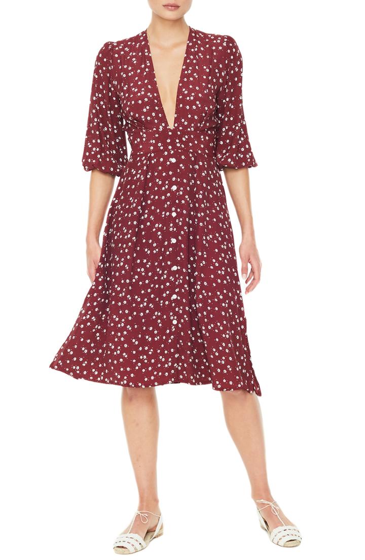 Women's Faithfull The Brand Chloe Floral Print Midi Dress - Burgundy