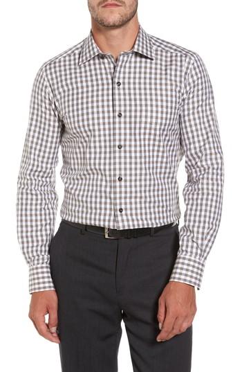 Men's David Donahue Gingham Sport Shirt, Size - Brown