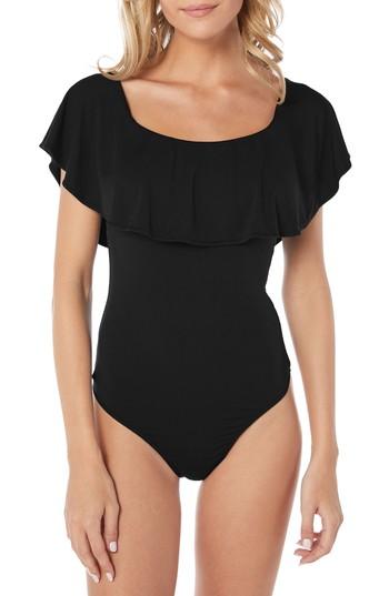 Women's Michael Stars Ruffled Bodysuit - Black