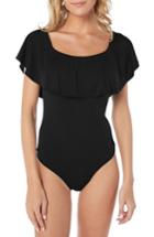 Women's Michael Stars Ruffled Bodysuit - Black