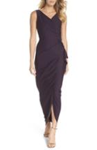 Women's Alex Evenings Embellished Side Drape Column Gown - Purple