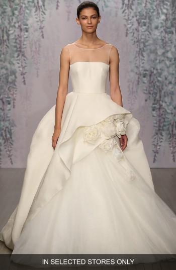 Women's Monique Lhuillier Rosette Detail Silk Ballgown Dress, Size - Ivory