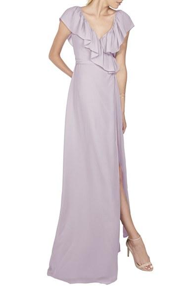 Women's Ceremony By Joanna August 'lolo' Ruffle V-neck Chiffon Wrap Gown - Purple