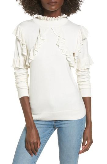 Women's Leith Ruffle Trim Sweater, Size - Ivory