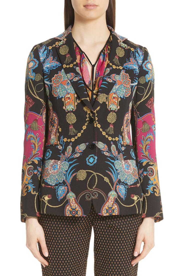 Women's Etro Tassel & Paisley Print Blazer Us / 44 It - Black