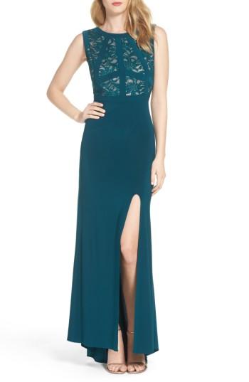 Women's Morgan & Co. Lace & Jersey Gown /6 - Green