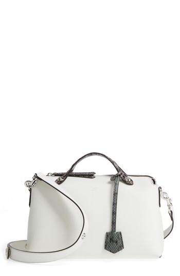 Fendi 'medium By The Way' Calfskin Leather Shoulder Bag With Genuine Snakeskin Trim - White
